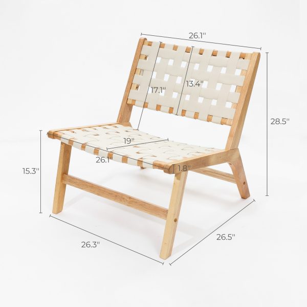LuxenHome Natural Rubberwood with White PU Leather Low Profile Armless Accent Chair, Set of 2 - Image 9