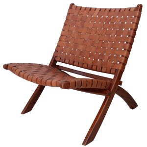 Stylecraft Mid Century Modern Lounge Chair Cognac Brown: Solid Teak Frame, Leather Upholstery, No Assembly Required