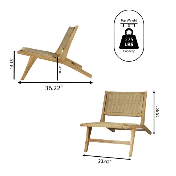 Parker Mid-Century Modern Woven Seagrass Wood Armless Lounge Chair - JONATHAN Y - Image 3