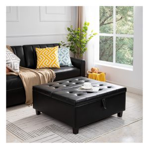 Home Imports Emporium Square Tufted Ottoman with Lift-Top Design in Espresso