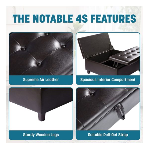 Home Imports Emporium Square Tufted Ottoman with Lift-Top Design in Espresso - Image 2