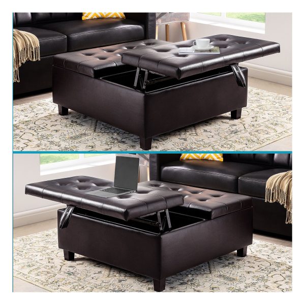 Home Imports Emporium Square Tufted Ottoman with Lift-Top Design in Espresso - Image 5