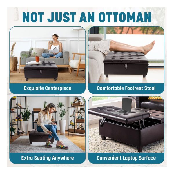 Home Imports Emporium Square Tufted Ottoman with Lift-Top Design in Espresso - Image 7