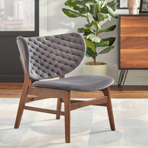 Sense Lounge Chair Gray - Lifestorey: Velvet Upholstery, Mid-century Design, Rubberwood Legs