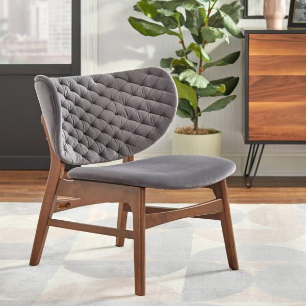 Sense Lounge Chair Gray - Lifestorey: Velvet Upholstery, Mid-century Design, Rubberwood Legs