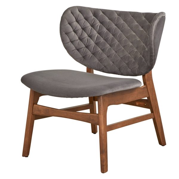 Sense Lounge Chair Gray - Lifestorey: Velvet Upholstery, Mid-century Design, Rubberwood Legs - Image 2